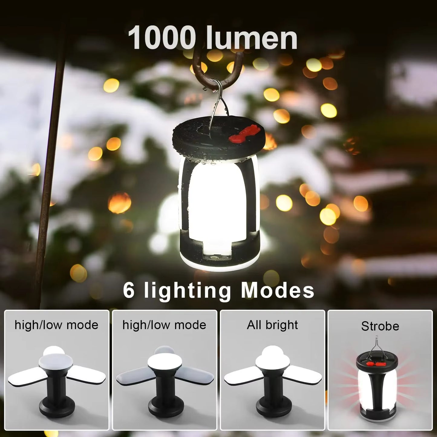 Ultimate High-Power Solar LED Camping Lantern - 4500mAh Rechargeable Emergency Power Bank with 1000LM Brightness & 6 Versatile Light Modes