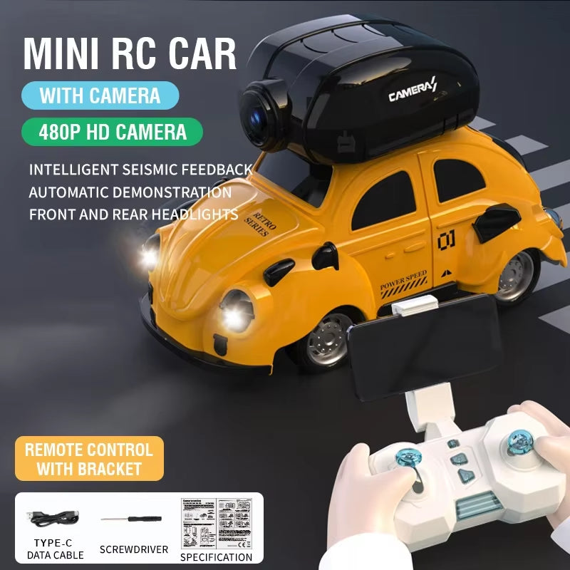 Mini RC Car with Detachable Camera - App-Controlled Racing Vehicle for Kids with Lights - Perfect Gift for Boys!