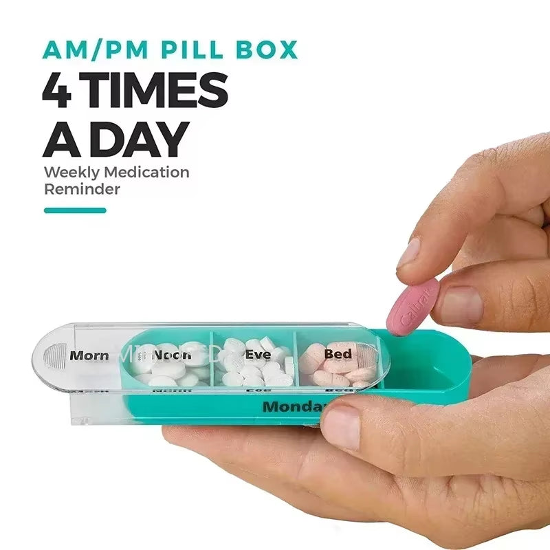 Weekly 7-Day Pill Organizer with 28 Compartments - Travel-Friendly Medicine Storage Box