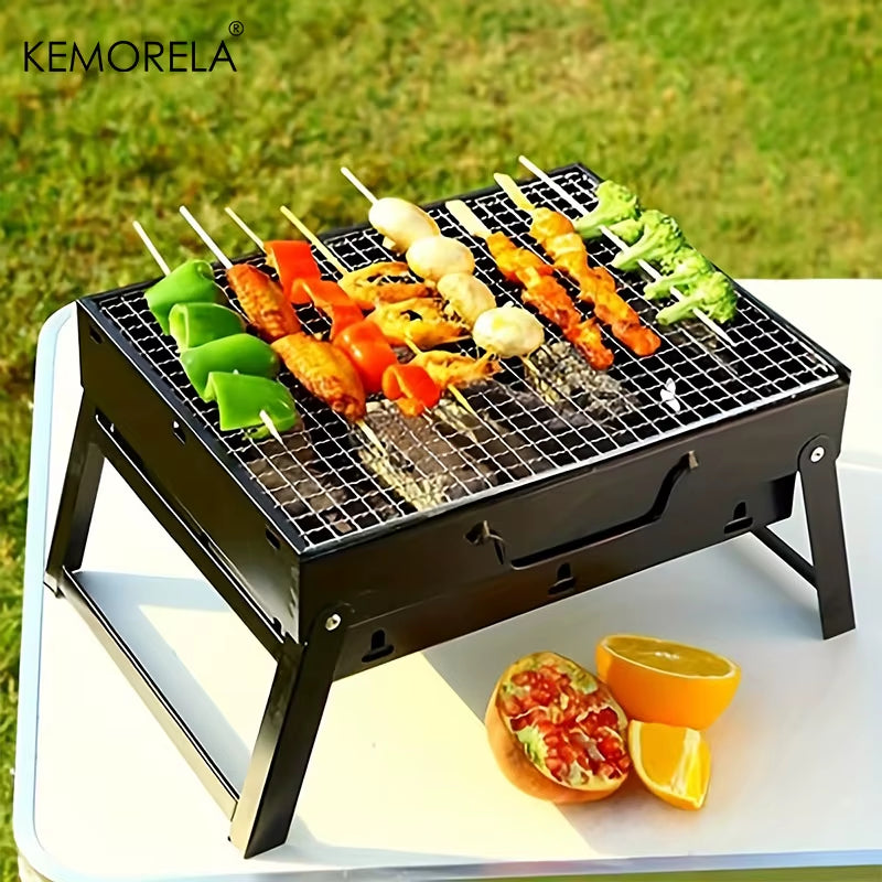 Stainless Steel Portable BBQ Charcoal Grill and Mini Tool Kit for Outdoor Cooking, Camping, Picnics, and Beach Use