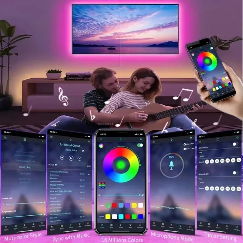 Vibrant RGB 5050 LED Strip Lights - Remote & App Controlled Backlight for TVs, PCs & Gaming Rooms - Flexible USB 5V Decoration Tape