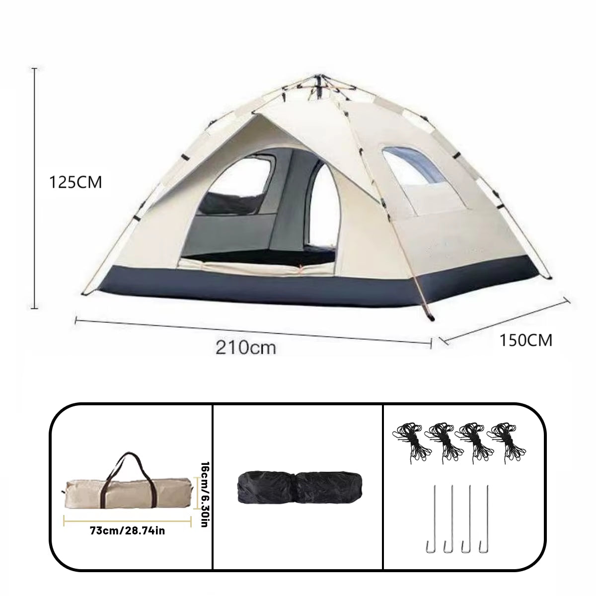 Automatic Quick-Opening Outdoor Tent for Fishing and Beach Use, Rainproof and Sunproof, Accommodates Up to 4 Persons