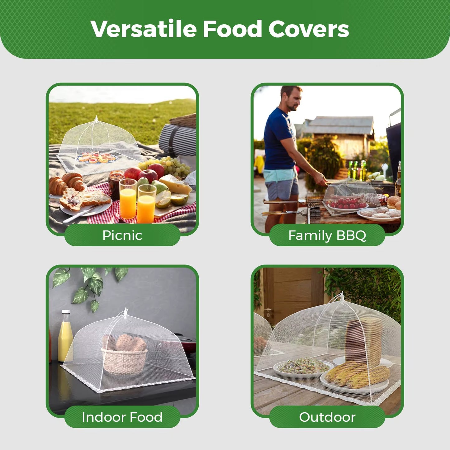 Picnic Food Covers for outside Mesh: 3/6/12 Packs 17 Inch Pop up Fine Fly Net for Fruit - Collapsible Screen Umbrella Food Tent