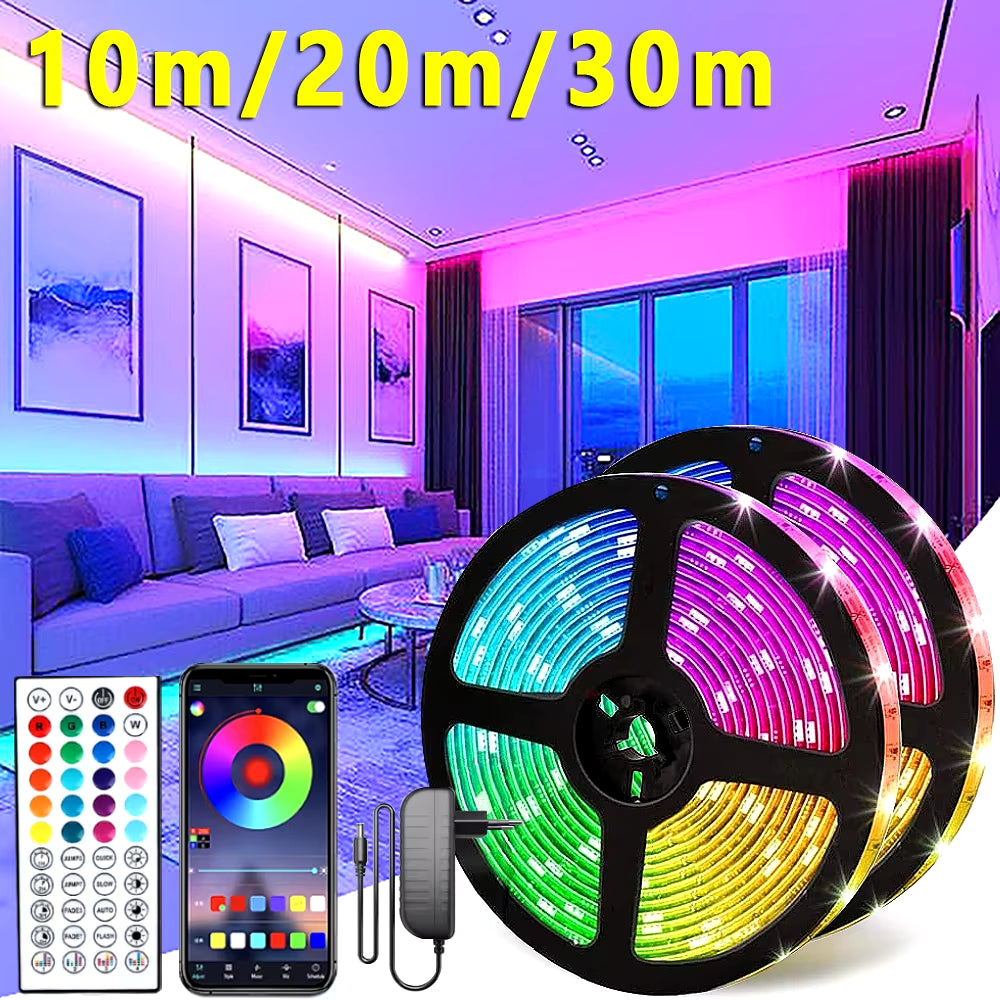 Vibrant RGB LED Strip Lights - Flexible Music Sync Lighting for Room & Bedroom Decor - 10M, 20M, 30M Options!