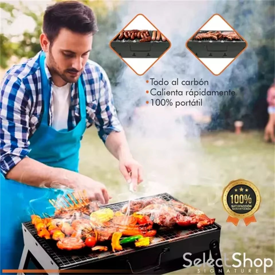 Stainless Steel Portable BBQ Charcoal Grill and Mini Tool Kit for Outdoor Cooking, Camping, Picnics, and Beach Use