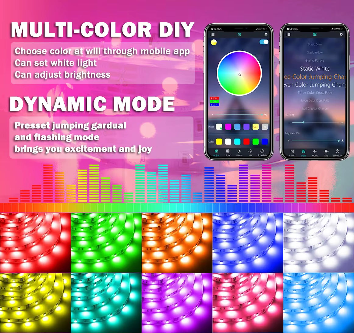 20m Music Sync LED RGB Light with Remote Control - Perfect for Bedroom Ambiance