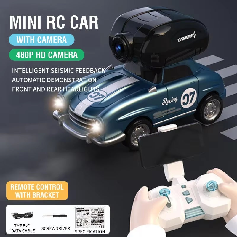 Mini RC Car with Detachable Camera - App-Controlled Racing Vehicle for Kids with Lights - Perfect Gift for Boys!
