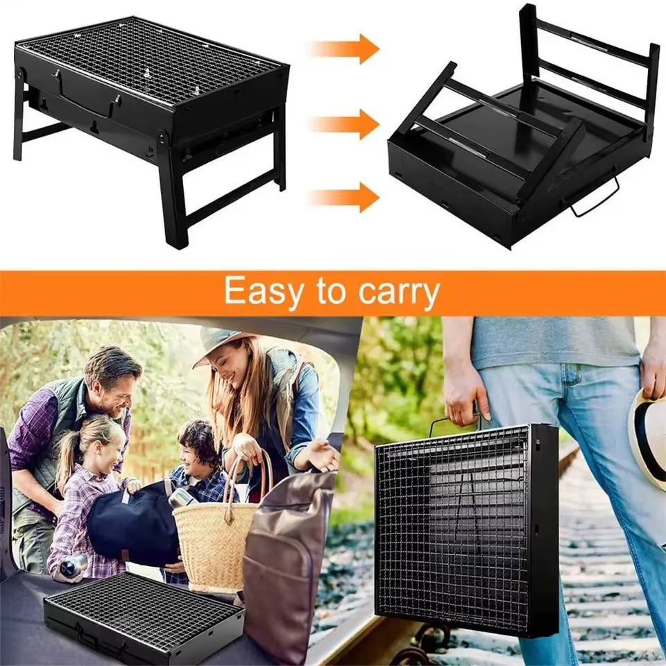 Stainless Steel Portable BBQ Charcoal Grill and Mini Tool Kit for Outdoor Cooking, Camping, Picnics, and Beach Use