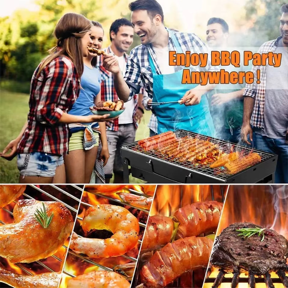 Stainless Steel Portable BBQ Charcoal Grill and Mini Tool Kit for Outdoor Cooking, Camping, Picnics, and Beach Use