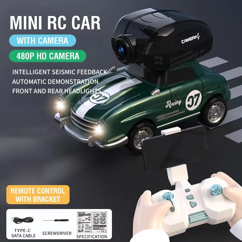 Mini RC Car with Detachable Camera - App-Controlled Racing Vehicle for Kids with Lights - Perfect Gift for Boys!