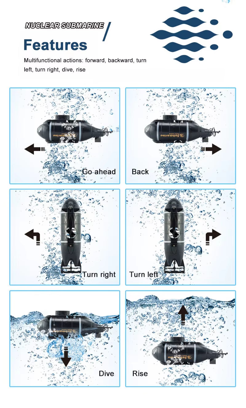 Mini RC Submarine Electric Speed Boat Remote Control Drone Pigboat Simulation Diving Model High Speed Race Gift Toy Kids Child