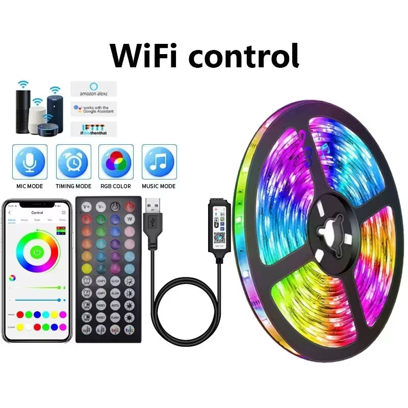 Vibrant RGB 5050 LED Strip Lights - Remote & App Controlled Backlight for TVs, PCs & Gaming Rooms - Flexible USB 5V Decoration Tape