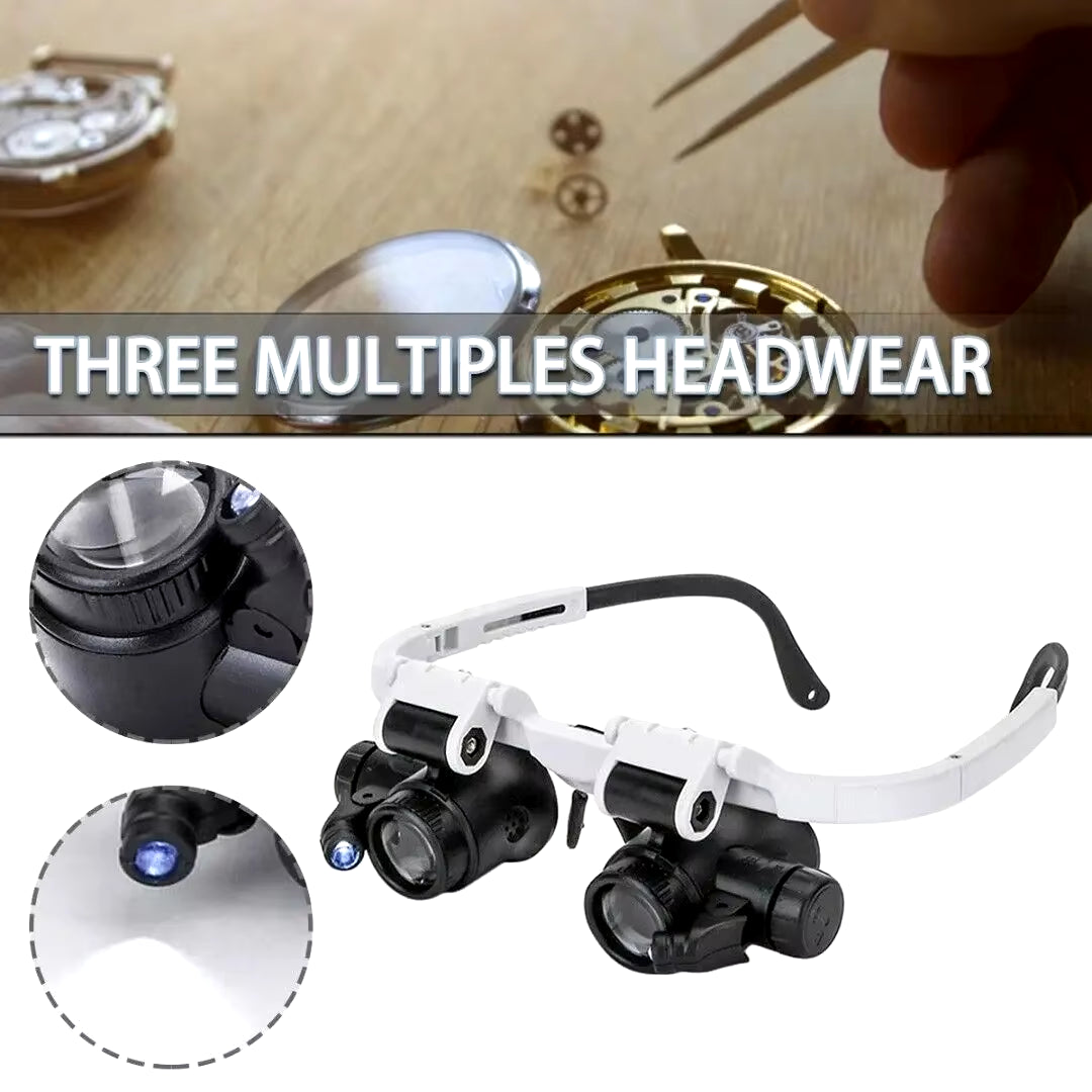 Adjustable 2X LED Magnifying Headband Glasses with 8X 15X 23X Lenses for Jewelers and Repair Work