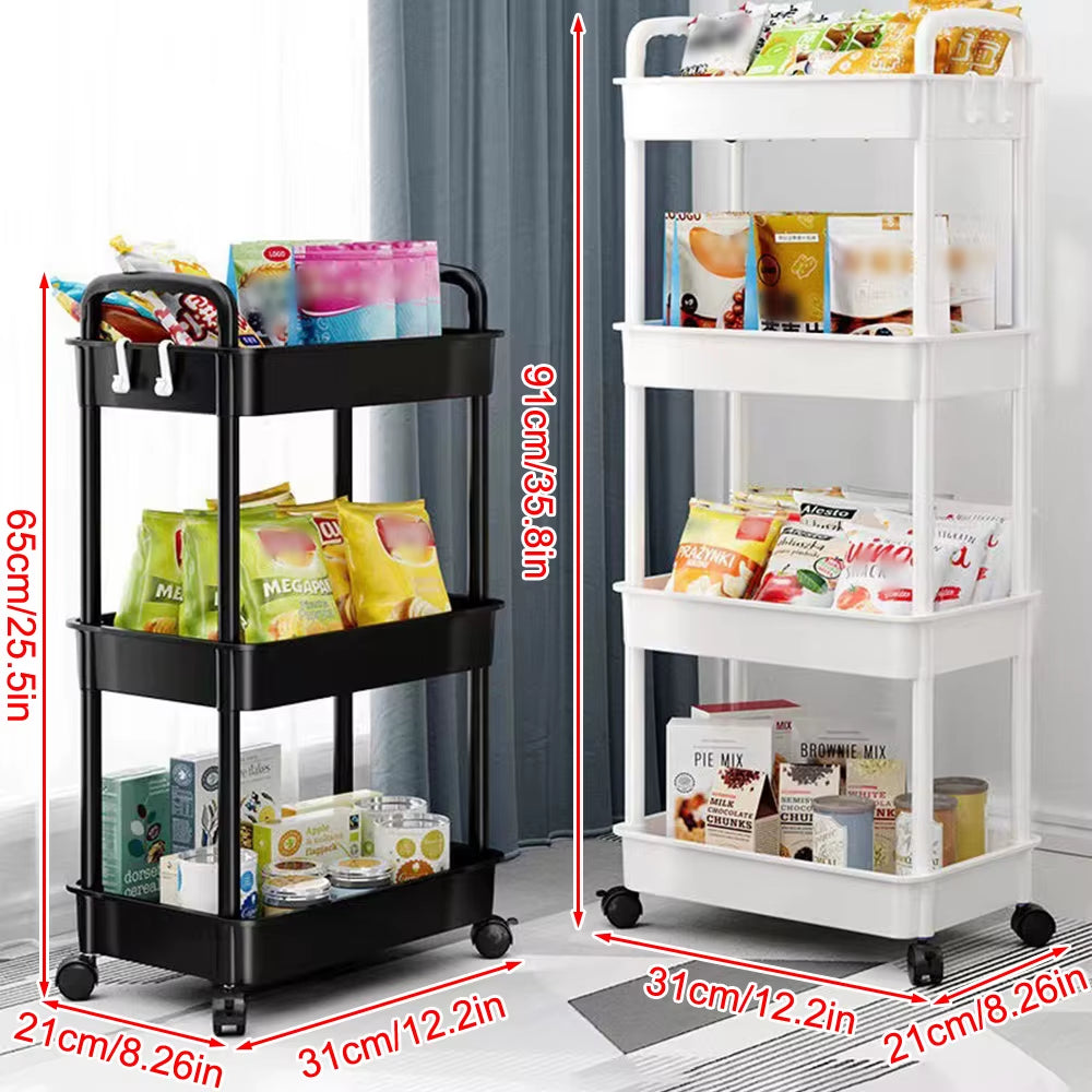 Versatile 3-4 Layer White Plastic Storage Trolley - Perfect for Bathroom Organization