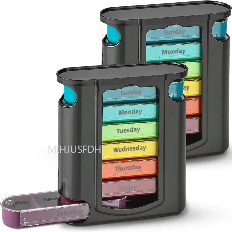 Weekly 7-Day Pill Organizer with 28 Compartments - Travel-Friendly Medicine Storage Box