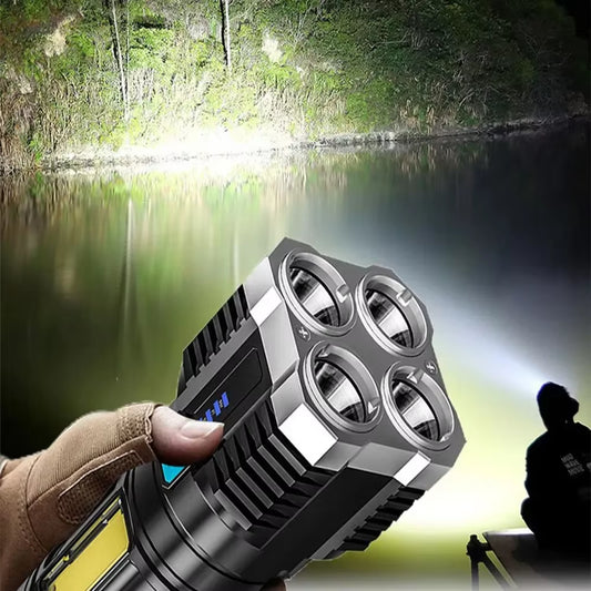 Strong Light LED Flashlight Camping Torch with 4 Lamp and COB Side Lights Outdoor USB Rechargeable Portable Hand Lantern