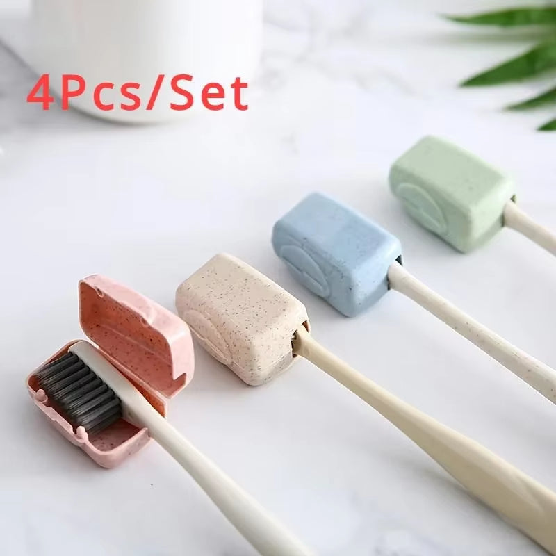 Portable Toothbrush Cover Set - 4 Pcs Hygiene Protector for Travel and Outdoor Use