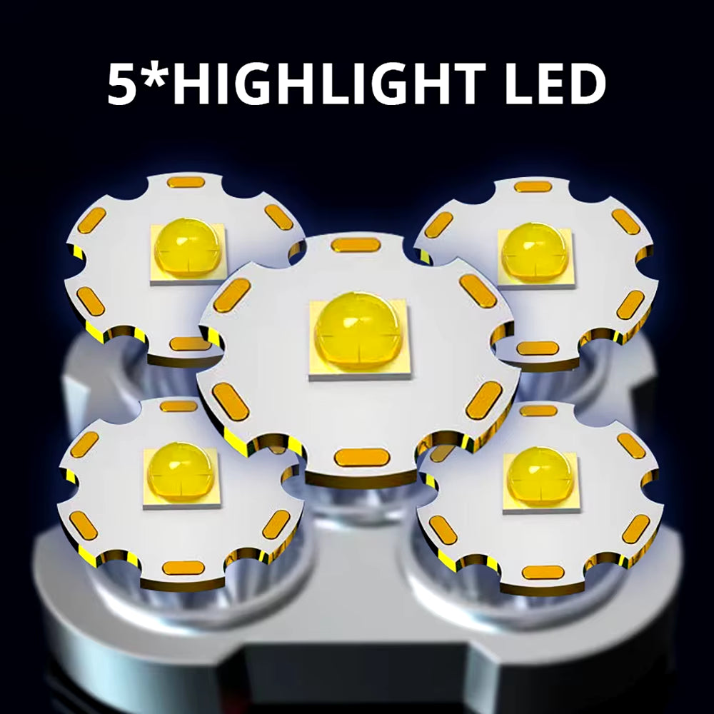 High-Power Rechargeable 5 LED Flashlights - Versatile Camping Spotlight with Side Light & 3 Lighting Modes for Outdoor Adventures