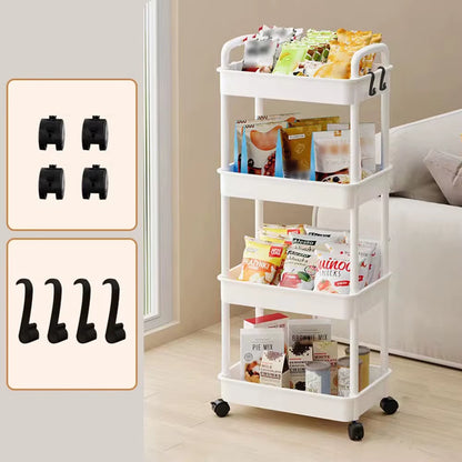 Versatile 3-4 Layer White Plastic Storage Trolley - Perfect for Bathroom Organization