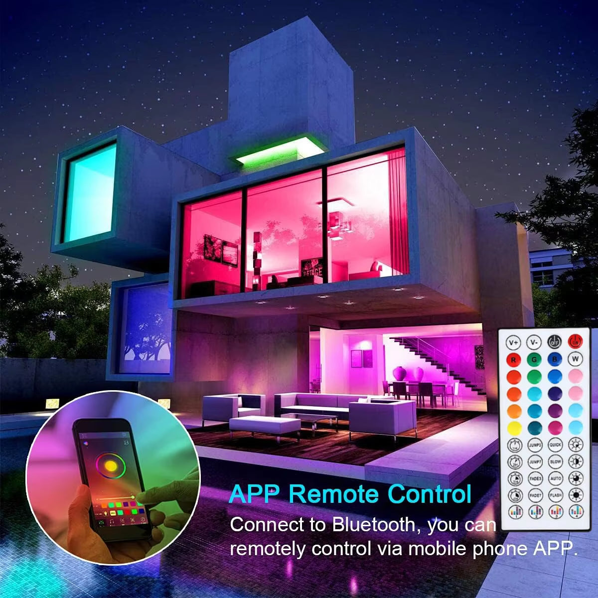 Vibrant RGB LED Strip Lights - Flexible Music Sync Lighting for Room & Bedroom Decor - 10M, 20M, 30M Options!