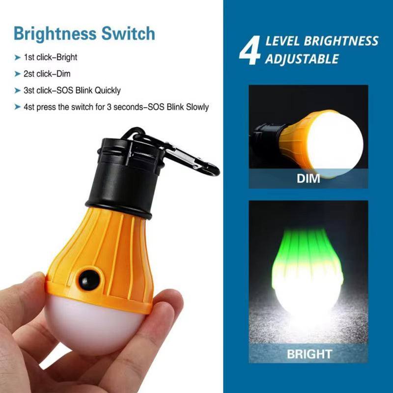 Portable Camping Light Mini LED Bulb Emergency Lamp 3 Lighting Modes Outdoor Night Work Lights Tent Hanging Lamp with Hooks