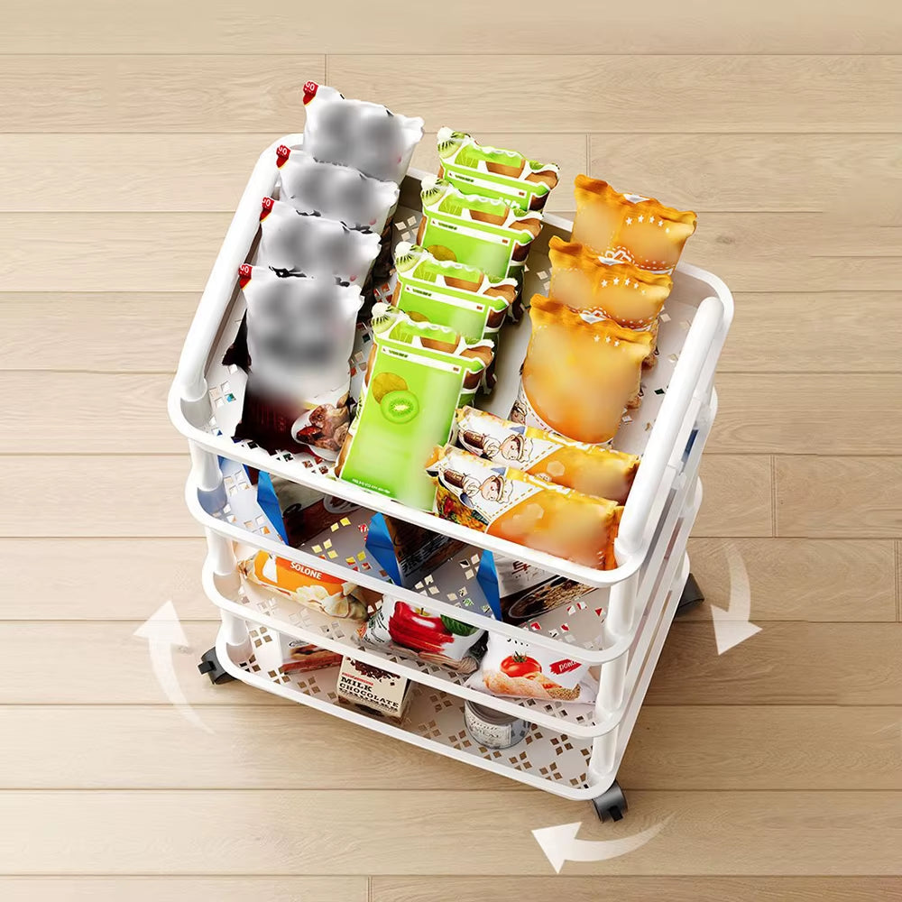 Versatile 3-4 Layer White Plastic Storage Trolley - Perfect for Bathroom Organization