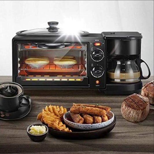 3-in-1 Multifunctional Breakfast Machine with Toaster Oven, Timer, and Coffeemaker for Bread, Sausages, and Egg Sandwiches