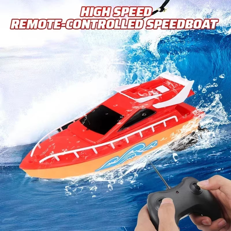 Wireless Remote-Controlled Boat High-Speed Rc Boat Electric Waterproof Speedboat Outdoor Water Play Toy for Kids