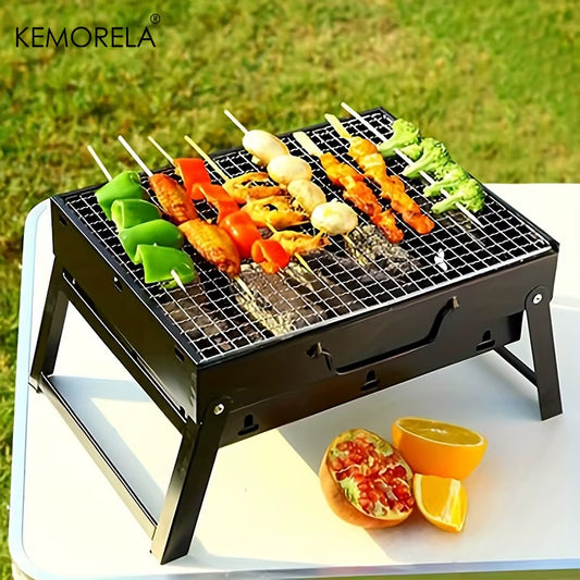 Stainless Steel Portable BBQ Charcoal Grill and Mini Tool Kit for Outdoor Cooking, Camping, Picnics, and Beach Use