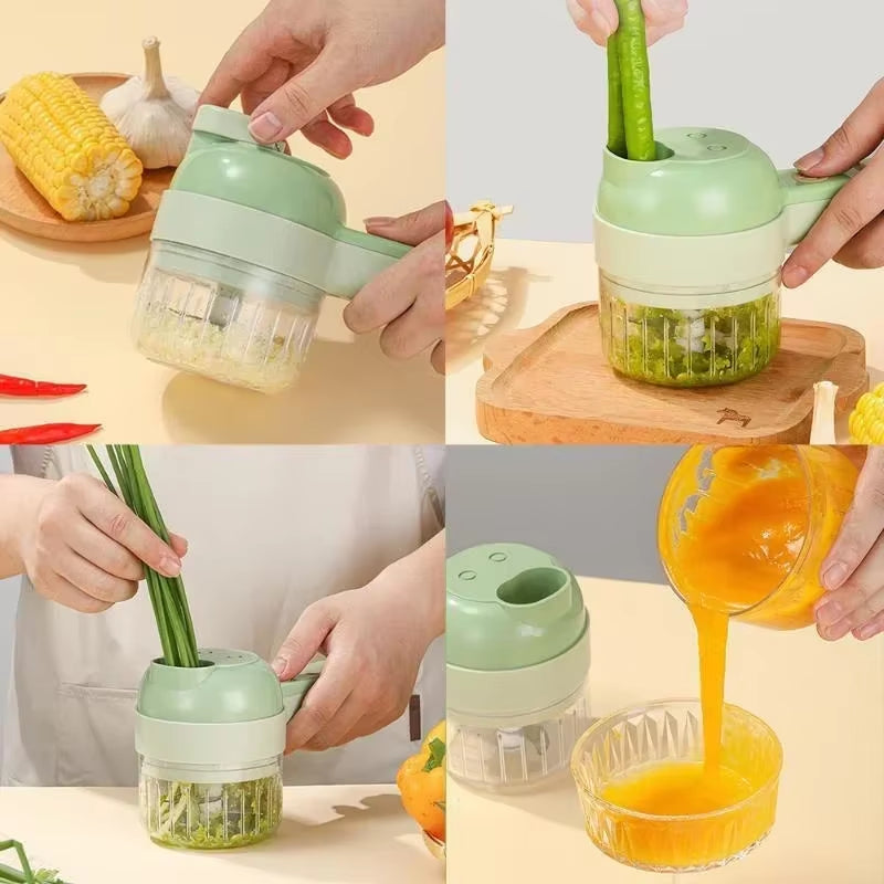 4 in 1 Portable Handheld Electric Vegetable Slicer USB Rechargeable Food Processor Garlic Chili Celery Chopper Kitchen Tools