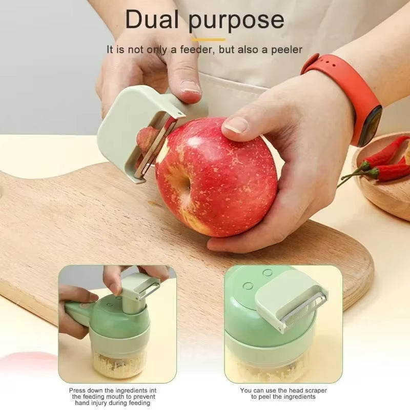 4 in 1 Portable Handheld Electric Vegetable Slicer USB Rechargeable Food Processor Garlic Chili Celery Chopper Kitchen Tools