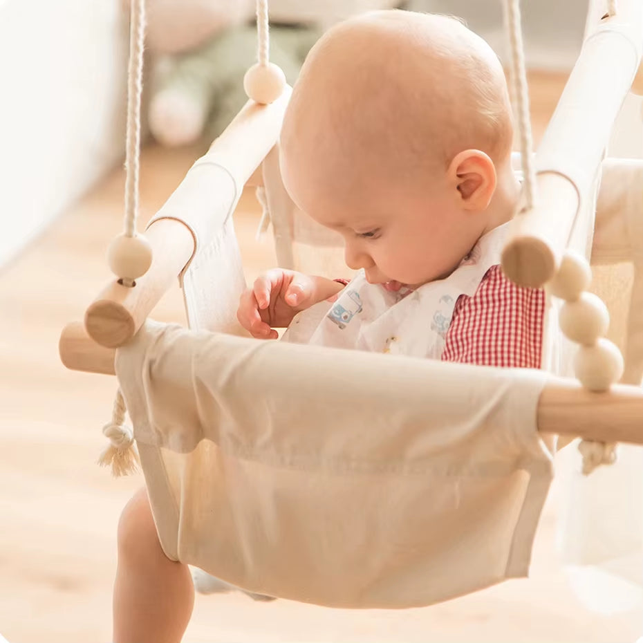 Hängeschaukel für Babys aus Canvas mit Holzrahmen – Sicheres Schaukelspielzeug für den Außenbereich