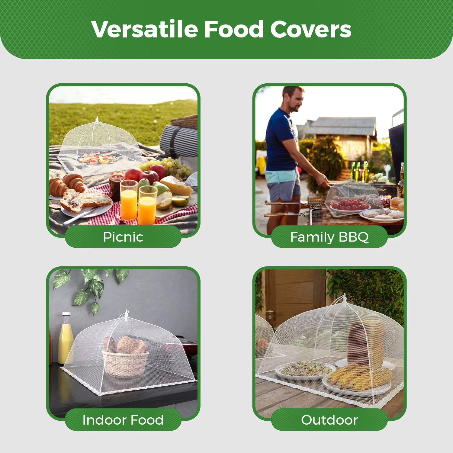 Picnic Food Covers for outside Mesh: 3/6/12 Packs 17 Inch Pop up Fine Fly Net for Fruit - Collapsible Screen Umbrella Food Tent