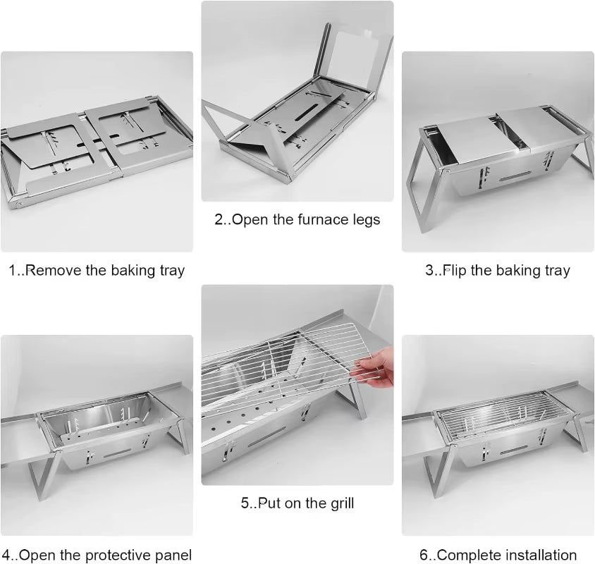 Portable Stainless Steel Charcoal Grill - Lightweight Folding BBQ with Carry Bag for Outdoor Use