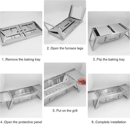 Portable Stainless Steel Charcoal Grill - Lightweight Folding BBQ with Carry Bag for Outdoor Use