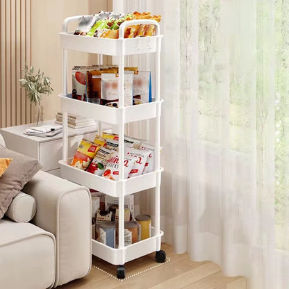 Versatile 3-4 Layer White Plastic Storage Trolley - Perfect for Bathroom Organization