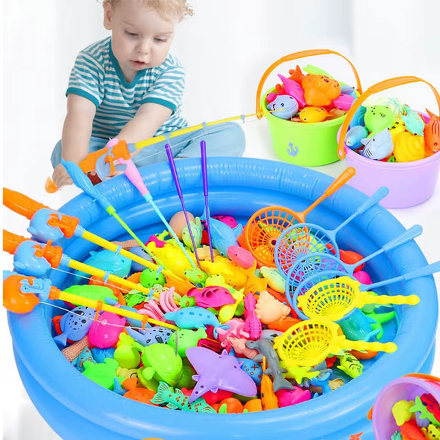 Kinder Angelspiel-Set – Wasserspielzeug mit Magnetangel und Fischen, aufblasbarer Pool, Outdoor-Sport-Puzzlespiel für Babys und Kinder