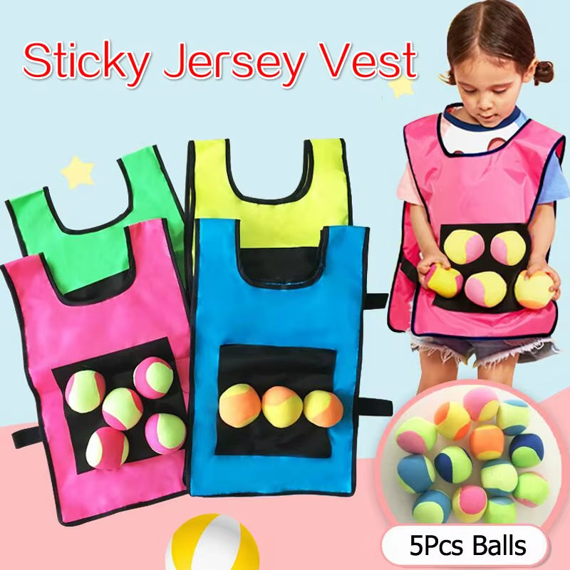 Outdoor Sport Game Props Vest Sticky Jersey Vest Game Vest Waistcoat with Sticky Ball Throwing Toys for Children Kids Sports Toy