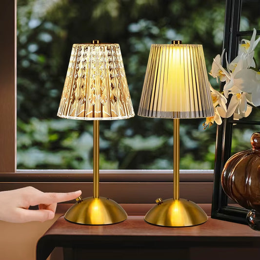 Dimmable Portable Cordless Crystal Table Lamp with 3 LED Color Settings - Vintage Rechargeable Touch Lamp in Gold for Home Decor
