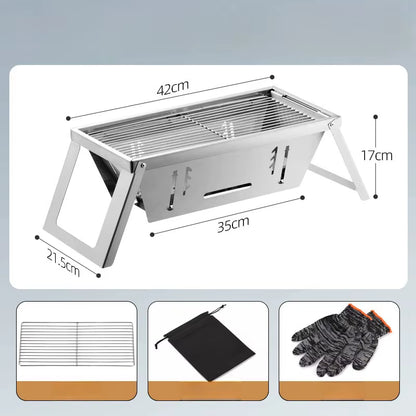 Portable Stainless Steel Charcoal Grill - Lightweight Folding BBQ with Carry Bag for Outdoor Use