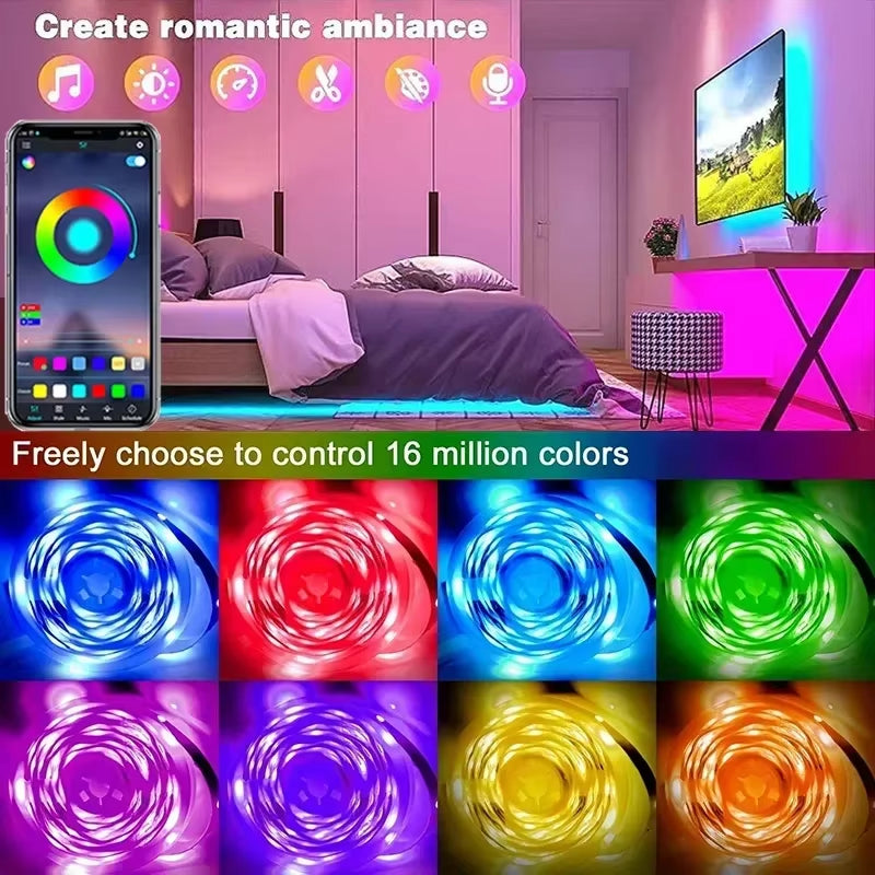 Vibrant RGB 5050 LED Strip Lights - Remote & App Controlled Backlight for TVs, PCs & Gaming Rooms - Flexible USB 5V Decoration Tape