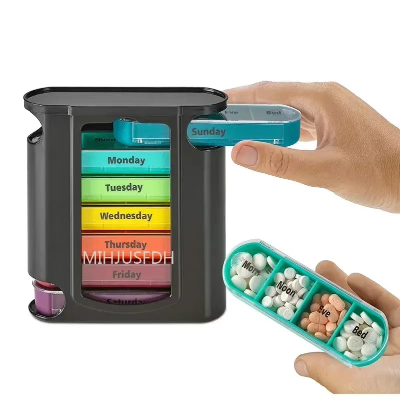 Weekly 7-Day Pill Organizer with 28 Compartments - Travel-Friendly Medicine Storage Box
