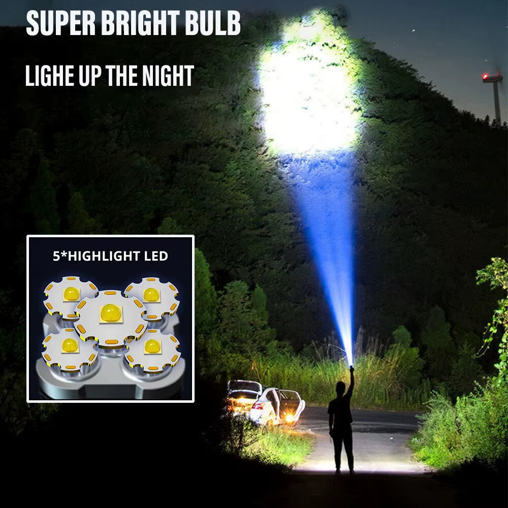 High-Power Rechargeable 5 LED Flashlights - Versatile Camping Spotlight with Side Light & 3 Lighting Modes for Outdoor Adventures