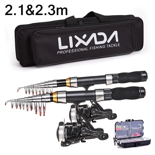 2.1M 2.3 M Telescopic Fishing Rod Reel Combo Full Kit Carbon Fiber Rod Pole Spinning Reel Fishing Bag Case Pesca Gear Set