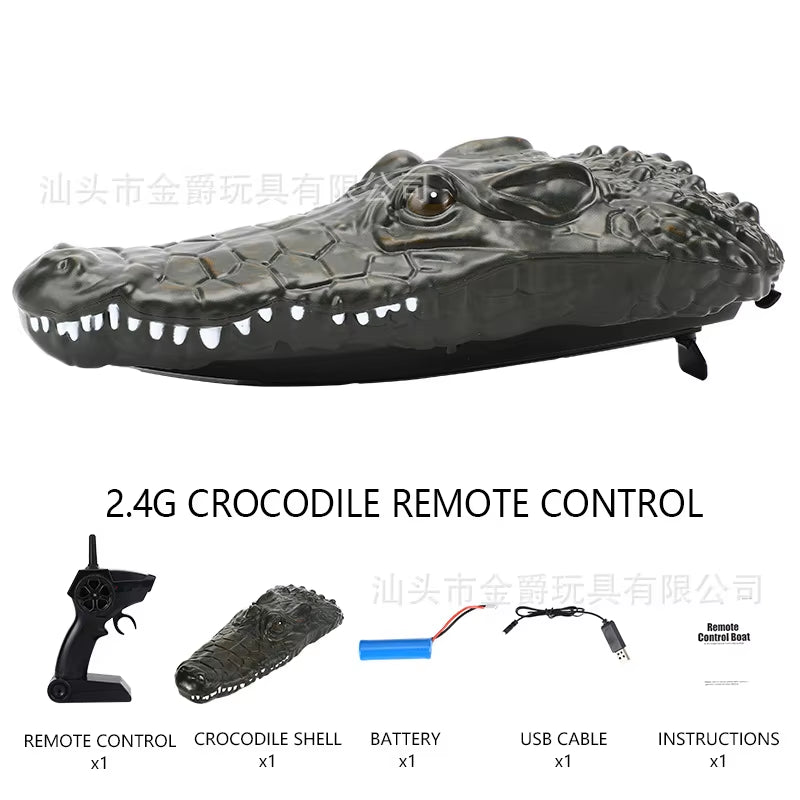 2.4G Remote Control Floating Crocodile Boat Outdoor Toys for Boy Kids Simulation Crocodile Heads RC Ship Boat Children' Toy Gift