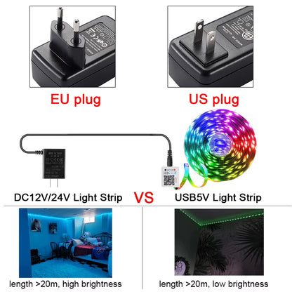 Vibrant RGB LED Strip Lights - Flexible Music Sync Lighting for Room & Bedroom Decor - 10M, 20M, 30M Options!