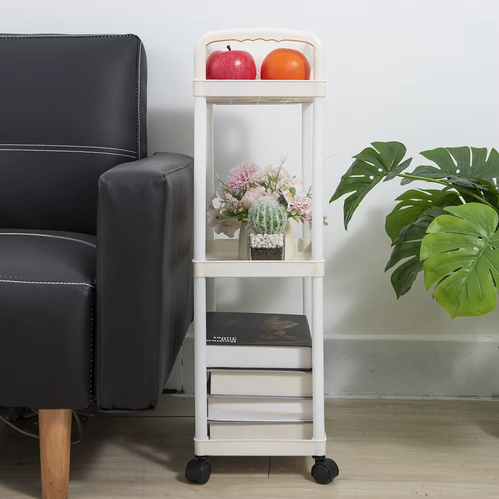 Versatile 3-4 Layer White Plastic Storage Trolley - Perfect for Bathroom Organization