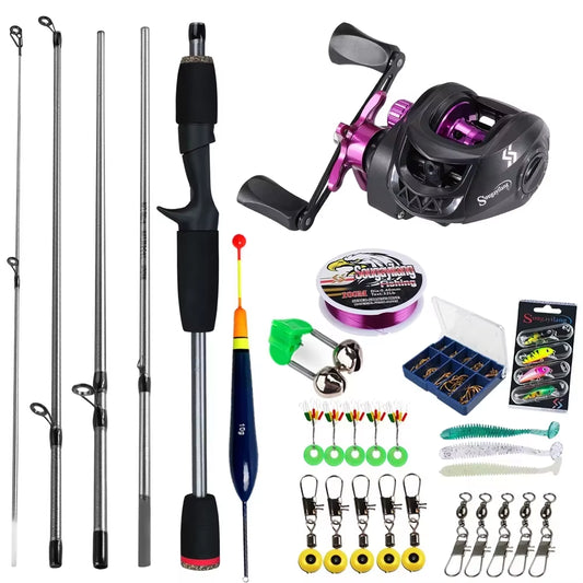 Baitcasting Fishing Rod and Reel Combo 5Section Fishing Rod and 7.2:1 Gear Ratio Reel Full Kit for Bass Carp Fishing