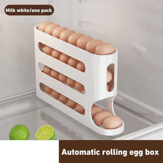 4 Layers Automatic Rolling Eggs Storage Holder Rack Fridge Box Container Kitchen Refrigerator Egg Dispenser Fridge Egg Organizer