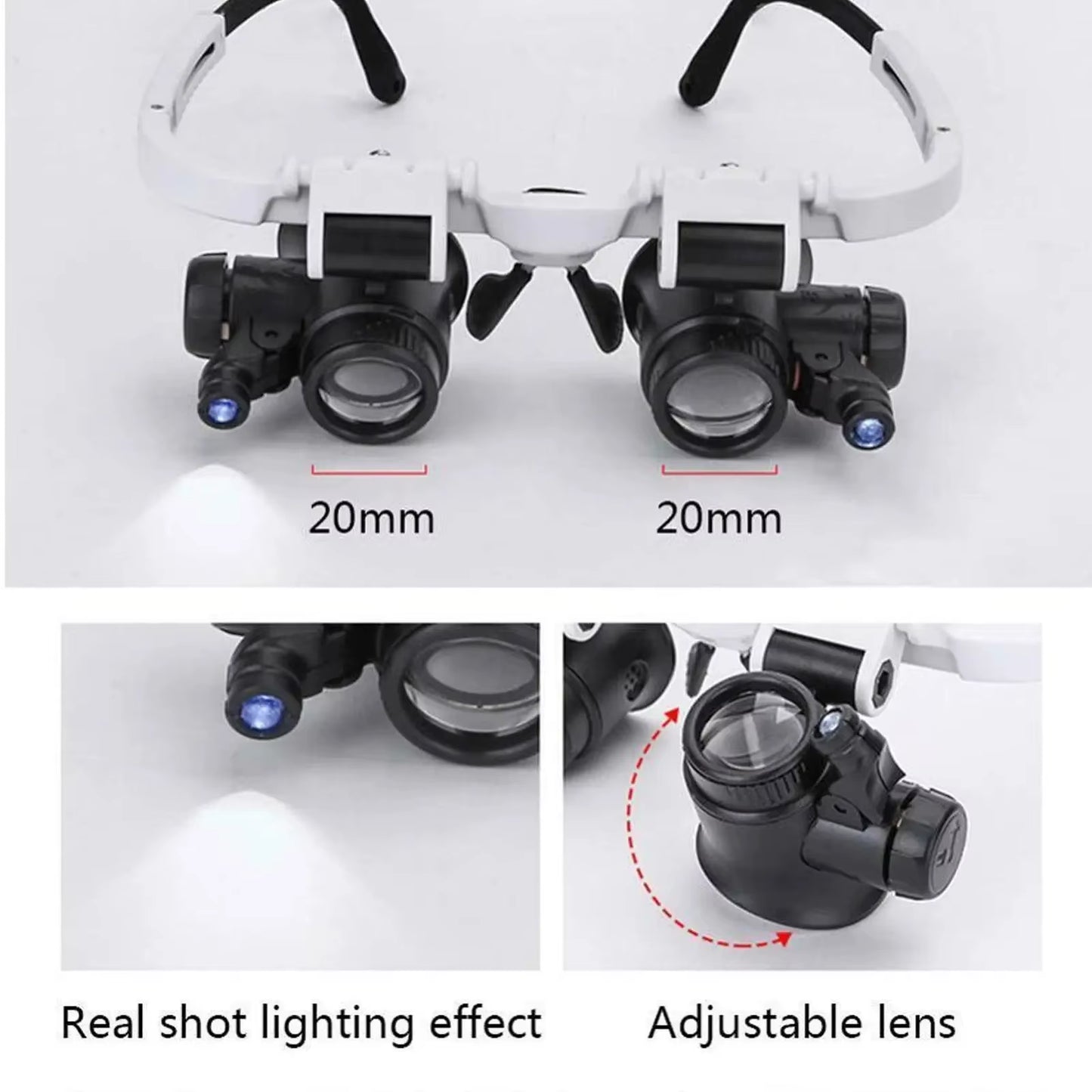 Adjustable 2X LED Magnifying Headband Glasses with 8X 15X 23X Lenses for Jewelers and Repair Work
